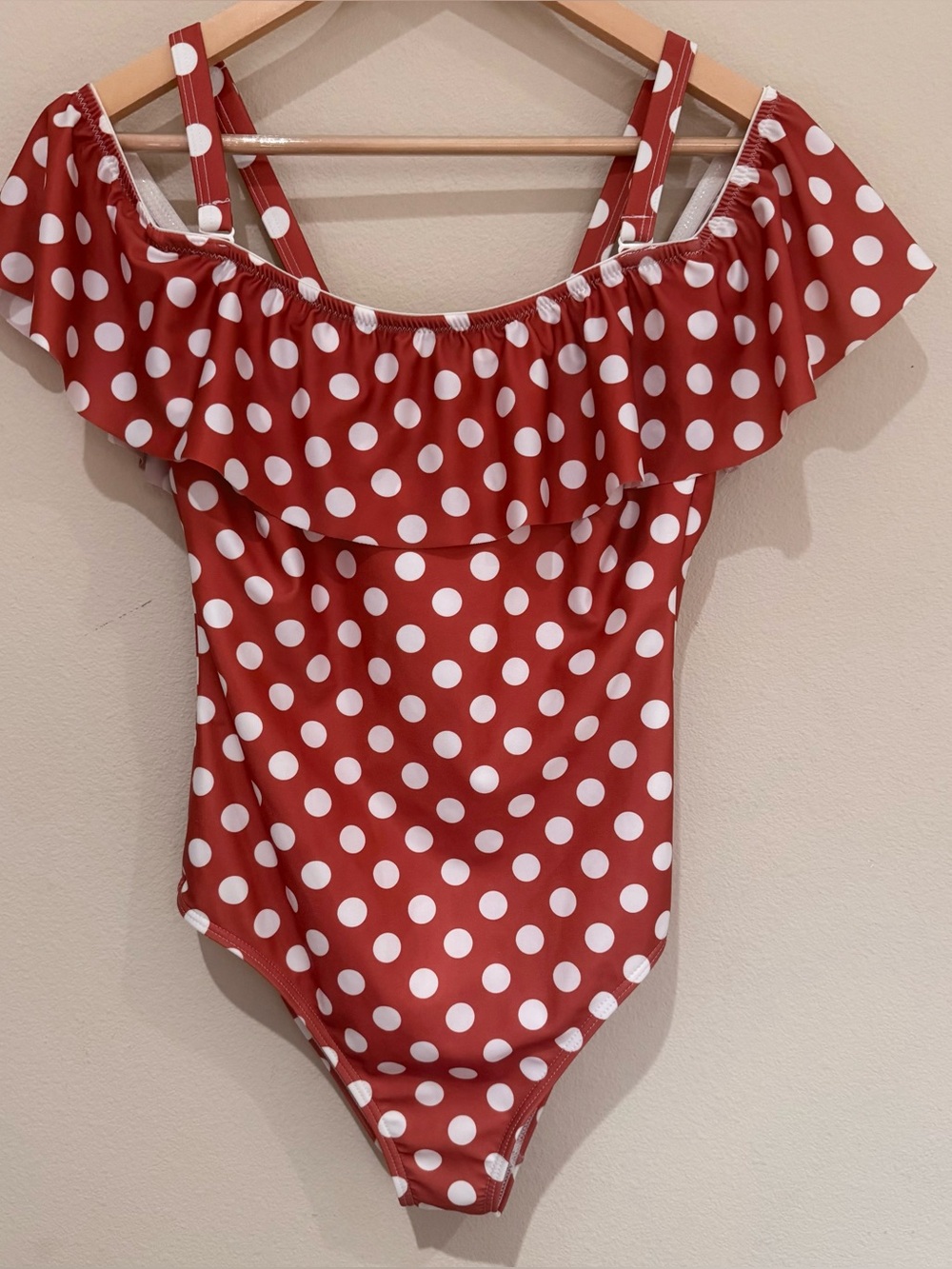 Peek and Beau Bathing Suit Orange with White Polkadot Size 32 F